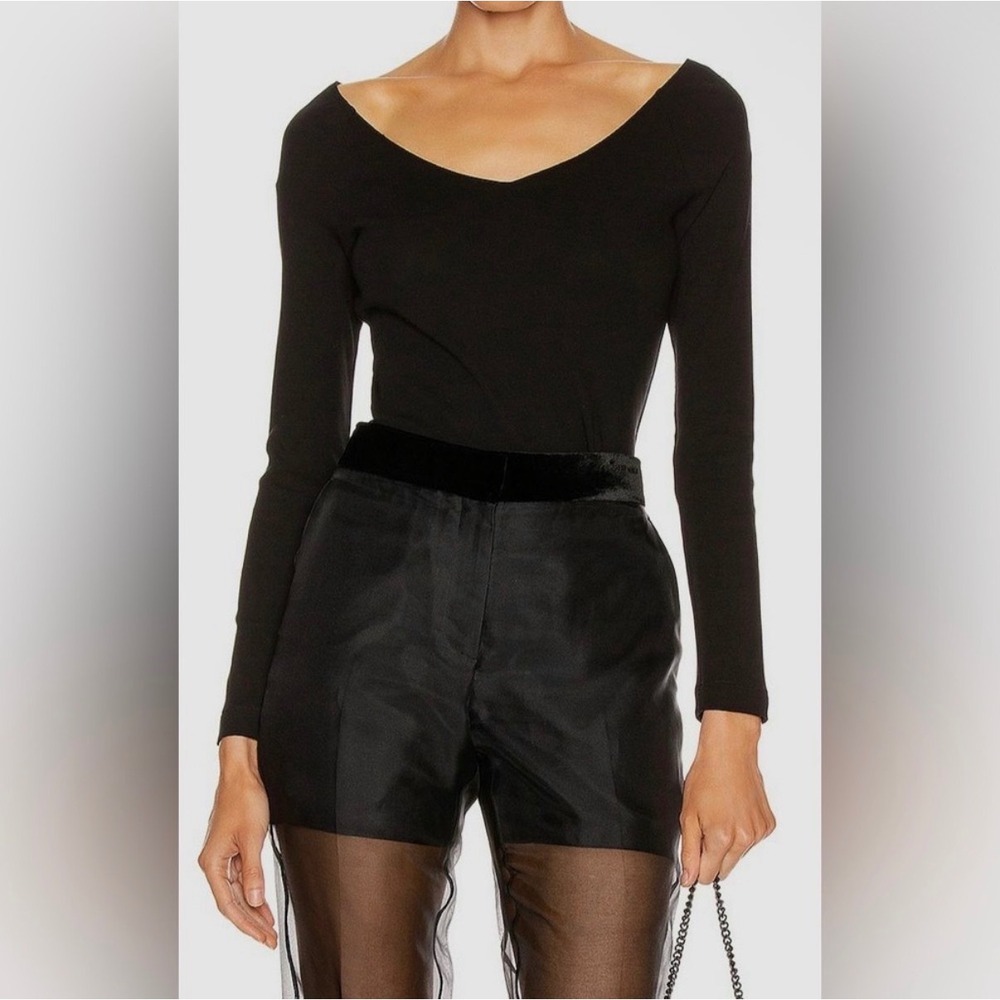 Rosetta Getty Black Wide V Neck Long Sleeve Top Size L Made in USA